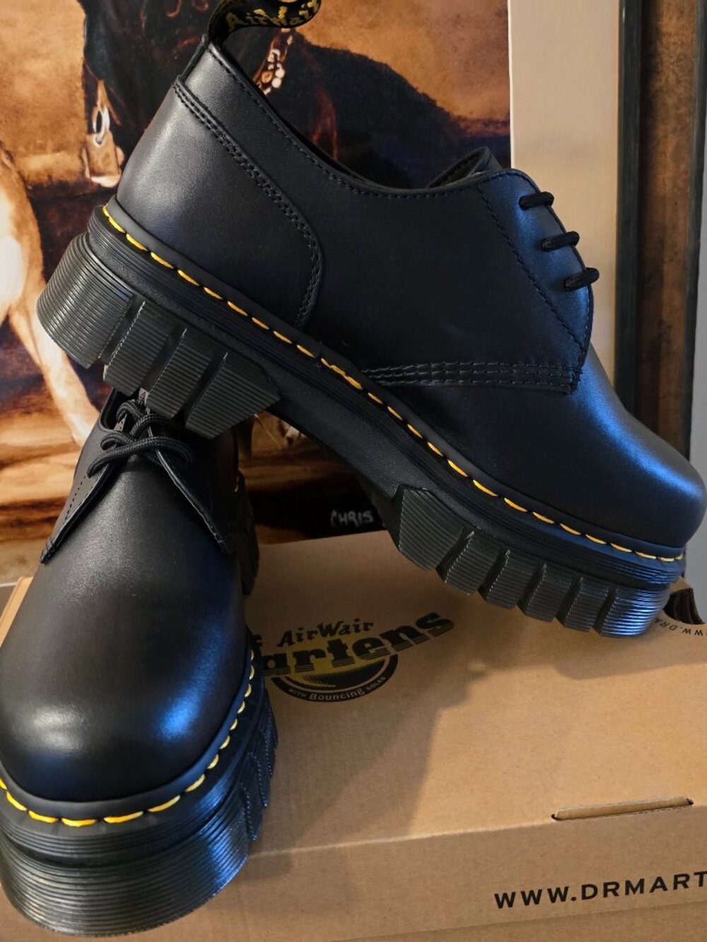 Dr. Martens Audrick 3-Eye Black Nappa Lux Leather Platform Shoe Mens SZ 11 US